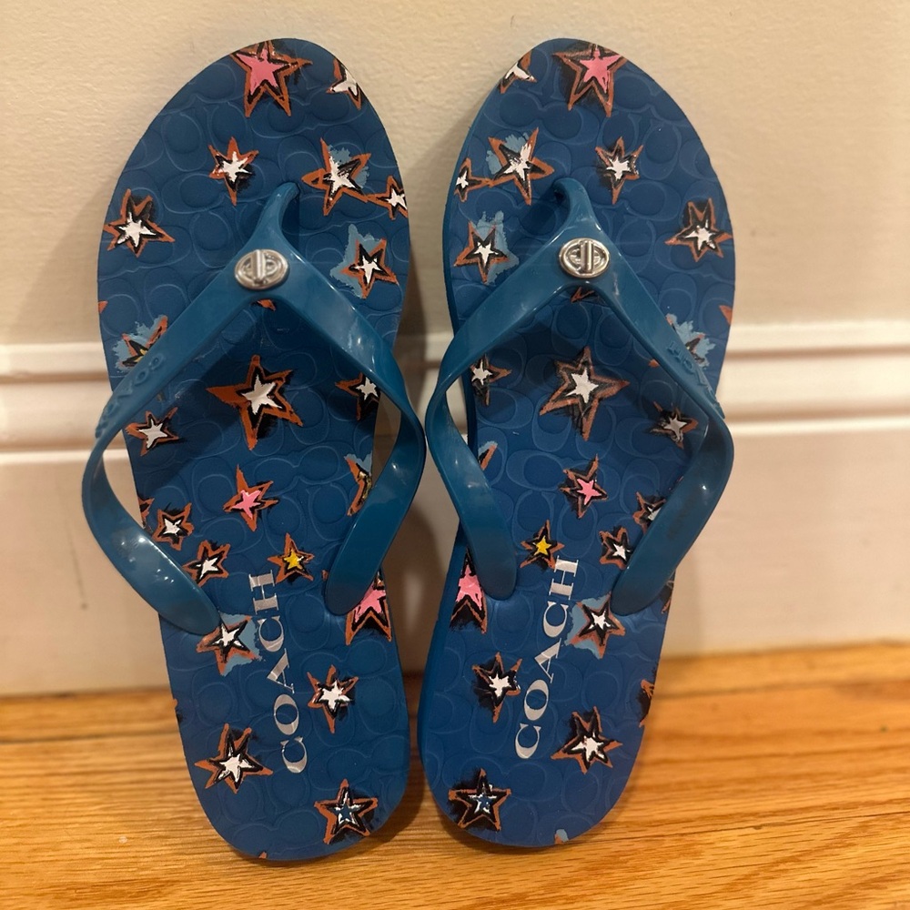 Coach Blue Starry Flip Flops